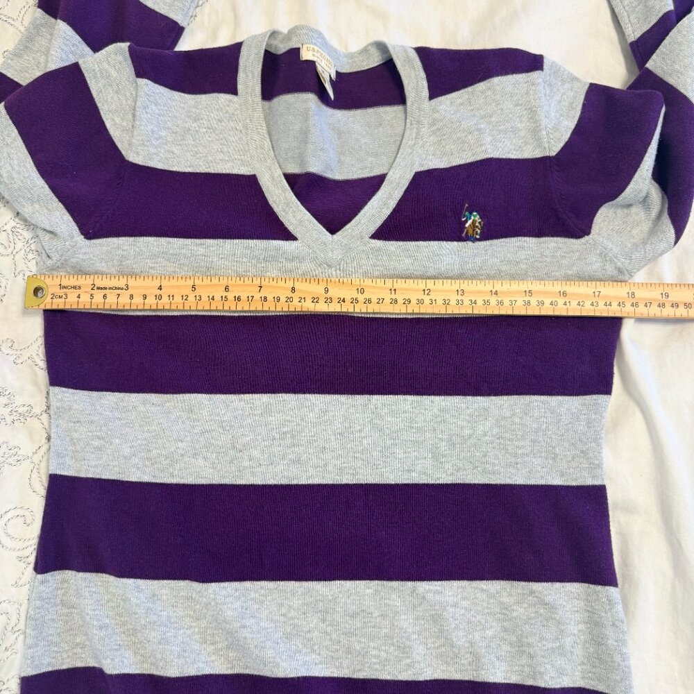 U.S. Polo Assn. Sport Sweater Women’s Medium Purple Gray Rugby Stripe Preppy - Picture 7 of 10